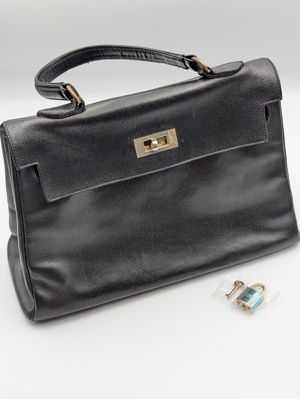 Vintage RARE Vimar Paris 1950s Luxury Kelly Handbag Black Boxcalf Leather